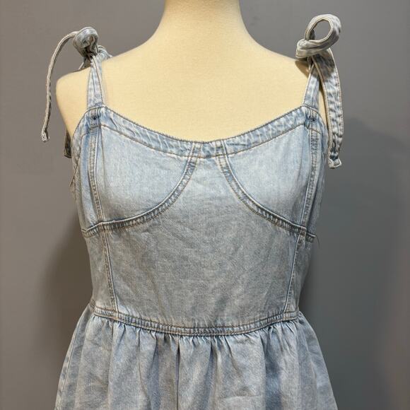 Y2K American Eagle retro denim corset mini dress w/adjustable ties, size XL - Picture 3 of 8